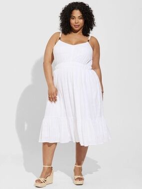 midi white graduation dress plus size Final Sale Plus Size Corset Halter Midi Dress in White main image 1